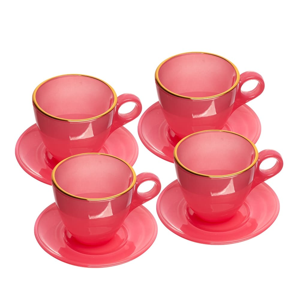 Jogo 4 Xicaras com Pires Fio de Ouro Rosa 170ml Wolff Café Chá