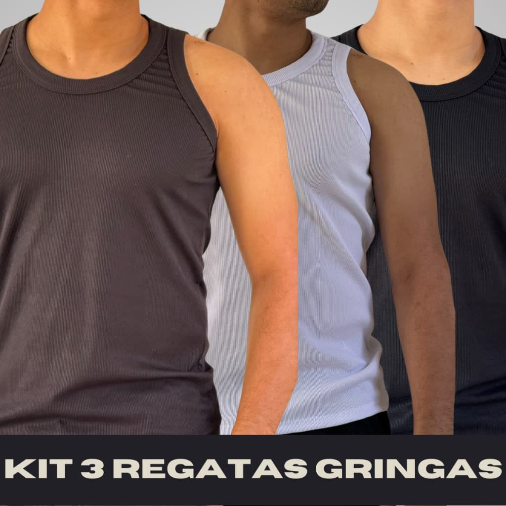 Kit 3 Camisas Regatas Masculina Básica Canelada Americana Masculina Slim Estilo Gringa