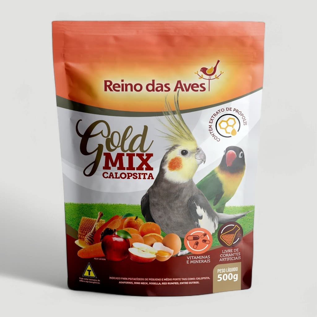 RAÇÃO CALOPSITA GOLD MIX 500G | MIX DE SEMENTES COMPLETO INDICADO PARA CALOPSITA, AGAPORNIS, RING NECK, ROSELLA