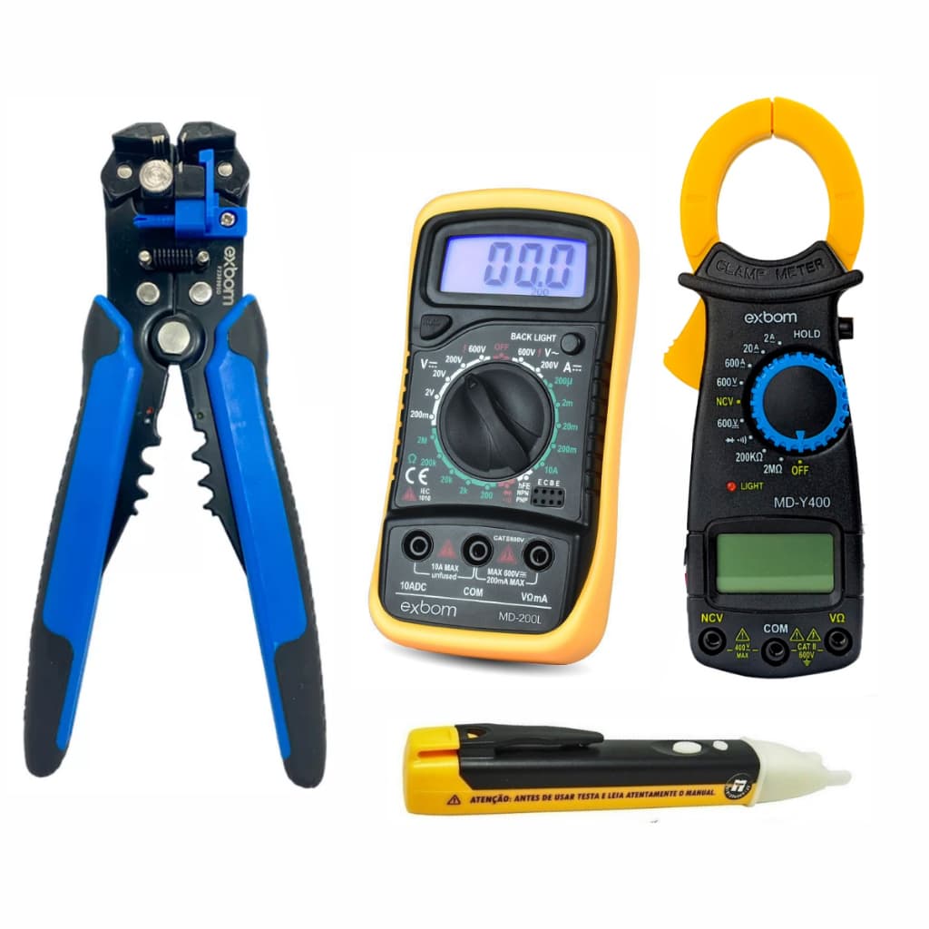 Kit Multímetro Digital + Desencapador + Amperímetro + Caneta Tensão KIT COMPLETO