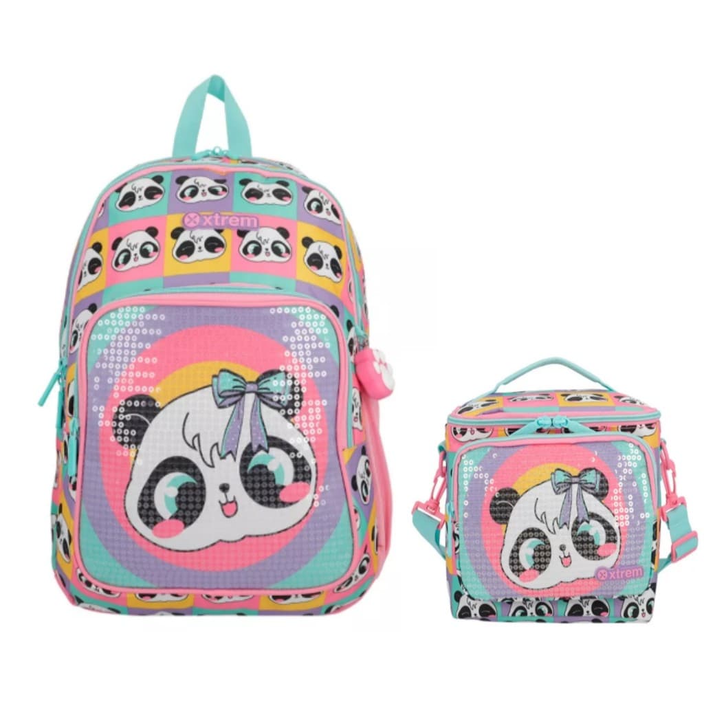 Mochila De Costas Hopper Panda Escolar Infantil Passeio Cor Rosa c/ lancheira termica