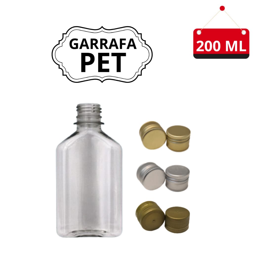 10 Un. Garrafa de Bolso PET 200 ml com tampa