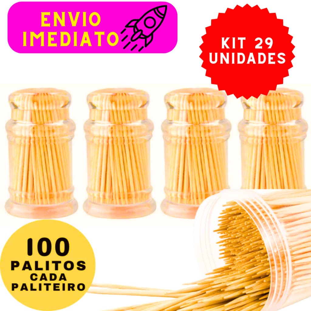Kit 29 Paliteiros Acrílico Fácil de Abrir Prático Com 100 Palitos Cada Ideal Para Bar e Lanchonetes