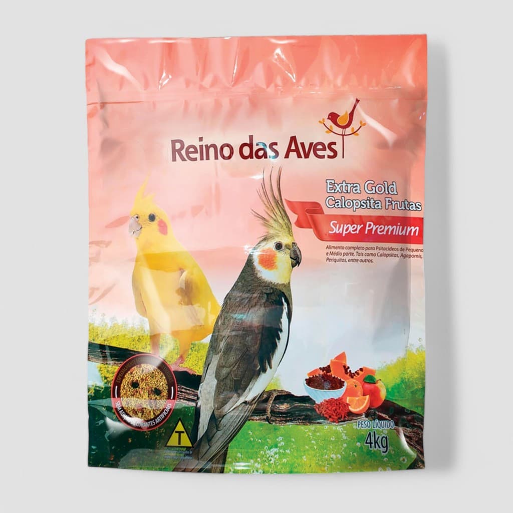 RAÇÃO EXTRA GOLD CALOPSITA FRUTAS 4KG | ALIMENTO COMPLETO EXTRUSADO INDICADO PARA CALOPSITAS, AGAPORNIS E PERIQUITOS