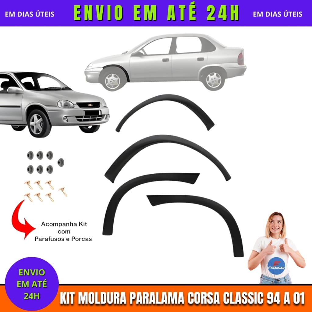 Kit Moldura Paralama Corsa Sedan Classic 94 95 96 97 00 2001 Jogo 4 Peças