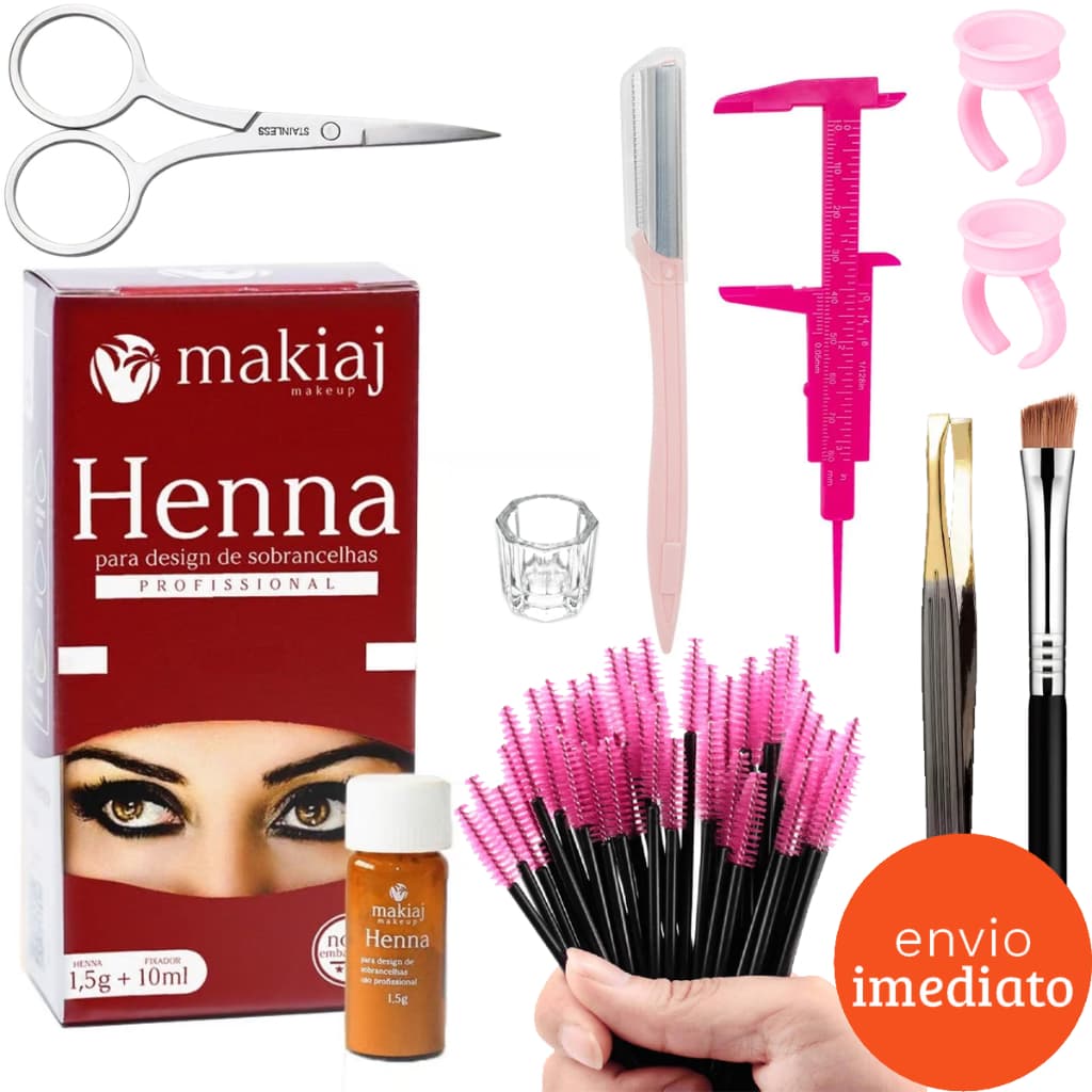 Kit Design para Sobrancelhas Henna Makiaj Hipoalergênica Paquimêtro Navalha Completo