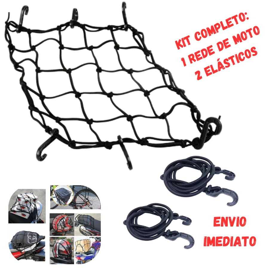Rede Elástica Aranha COM 2 ExtensorES Capacete MOTO ELASTICO DE MOTO PARA Redinha para bagageiro de moto fixação ganchos