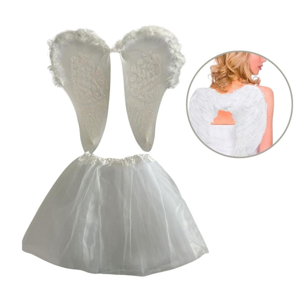 Fantasia Carnaval  Anjo Asa mais Saia Festa Cosplay Juvenil KIT