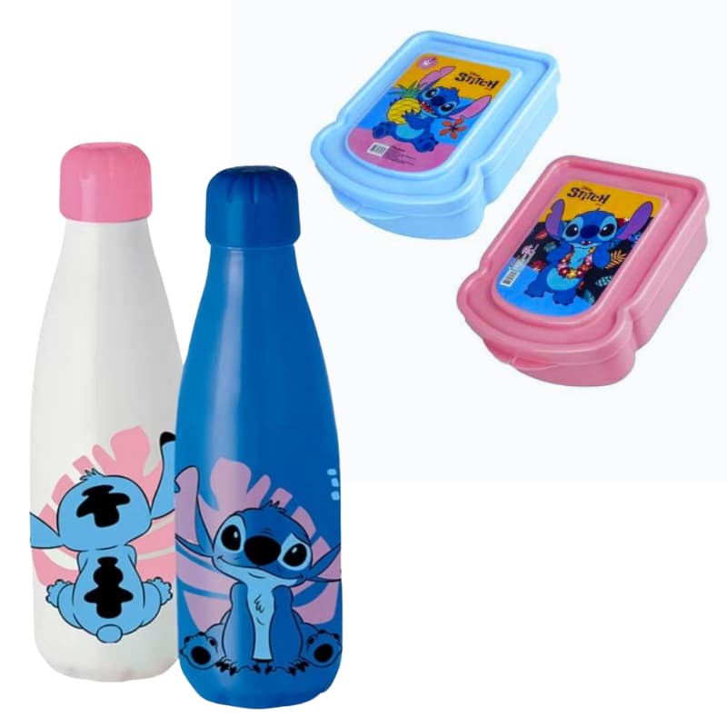 Kit Garrafa Garrafinha e Porta Lanche Stitch Lancheira Squeeze