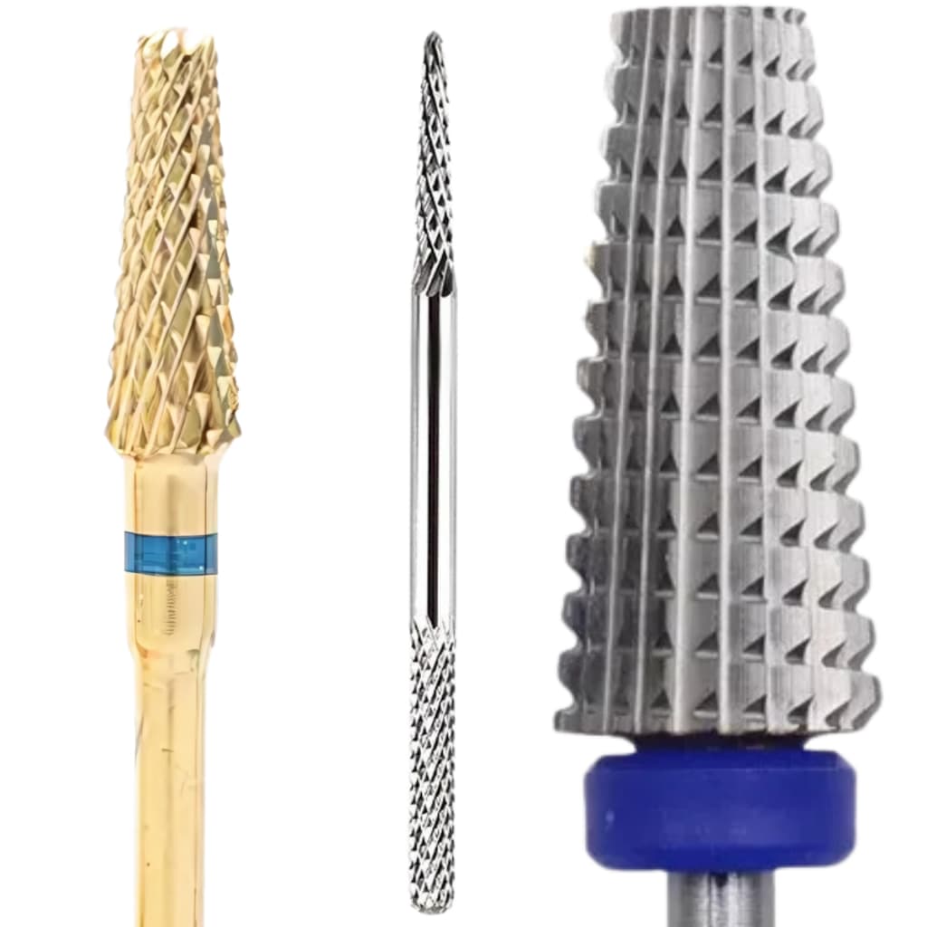 Kit 3 Brocas Tungstênio Profissional Unha Gel Porcelana Nail Art Broca Agulha conica Nivelamento Acabamento Remoção Gel