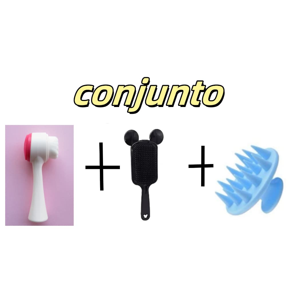 kit com 2 Escova para cabelo+Escova Limpeza Facial 2 Em 1 Aparelho Massagem
