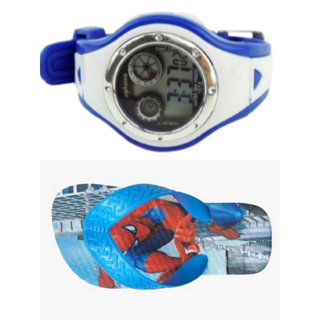 Chinelo infantil do homem aranha e do sonic mais relógio modelo novo com led e cronometro , nova opção e preço especial