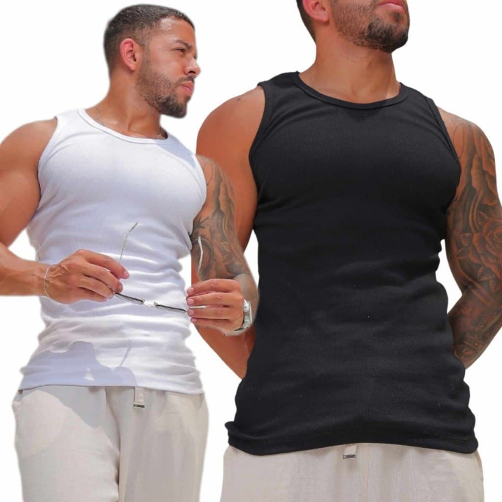 2 Regatas Masculina de Algodão, Modelo Americana Básico Academia Praia