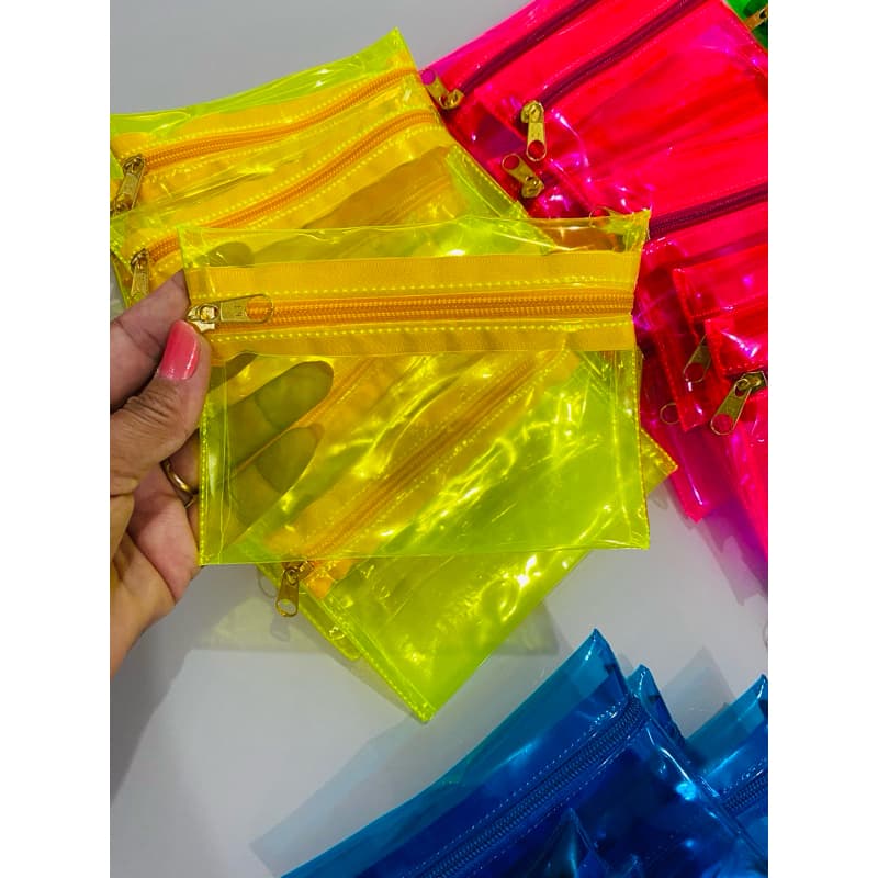 30 Unidades de mini Necessaire carteira Cristal Neon, lindas cores para seu kit festa!