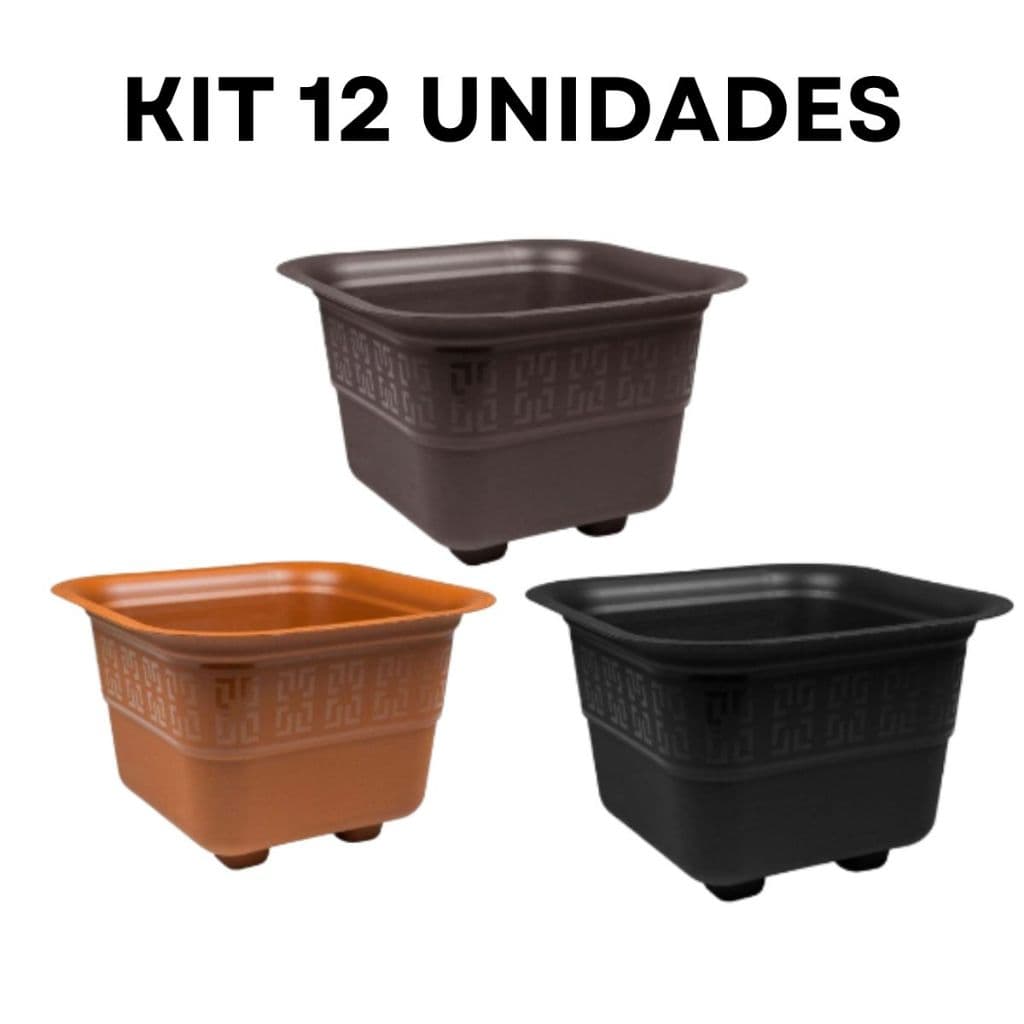 Kit 12 Unidades Vaso Quadrado 3 Litros Plantas Jardim Decoração Plastico Suculenta