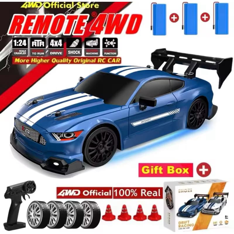 Carrinho de Controle Remoto Drift recarregável neon Ford Mustang Nissan GTR corrida 4WD tração nas quatro rodas