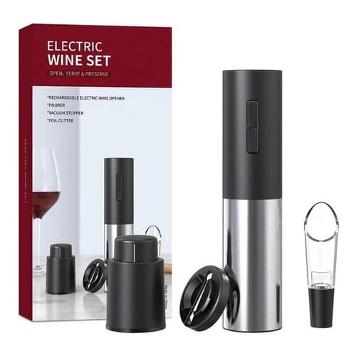 Saca Rolhas Abridor De Vinho Automático Elétrico A Pilha/USB de Aço Inoxidavel