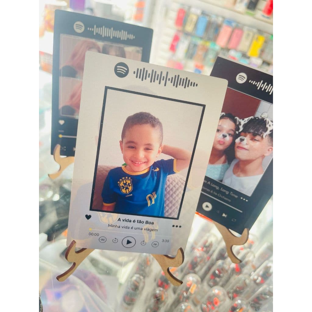 Placa Spotify de Mesa MDF Personalizado Tamanho 10x15 cm - COM SUPORTE