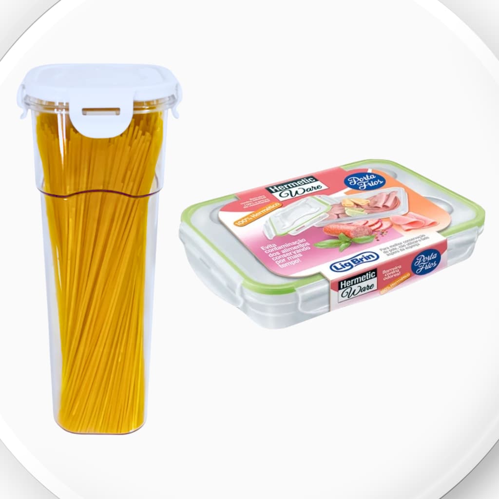 Porta Macarrão + Porta Frios Hermético Pote Tipo Espaguete com Trava 1,5L
