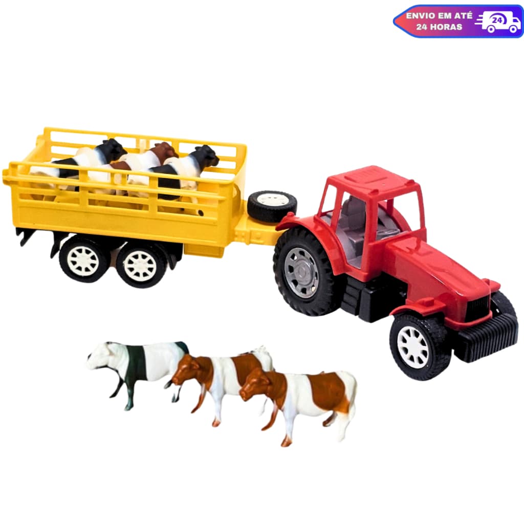Brinquedo Trator com Carreta e Animais – Fazendinha Divertida Para Crianças