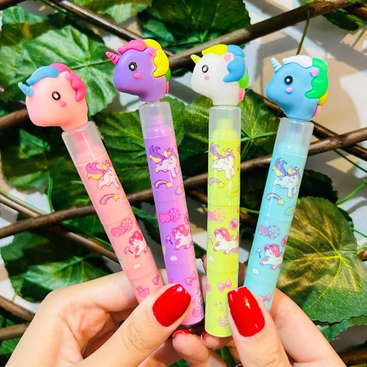 Kit 4 Marca Texto Unicórnio Kawaii Papelaria Fofa Geek Material Escolar Volta as Aulas Personalizado