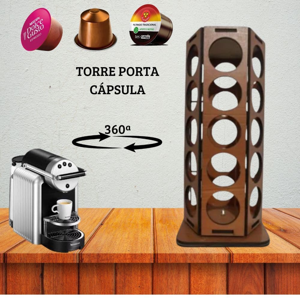 1 Torre Porta Cápsulas Sextavada GIRATÓRIA 360° | TRÊS CORAÇÕES / DOLCE GUSTO / NESPRESSO
