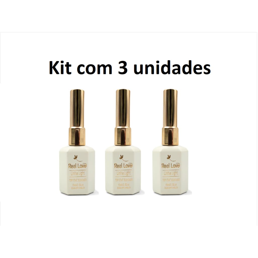 Kit 3 Top Coat Blindado Real Love Finalizador Unhas Gel - 15ml