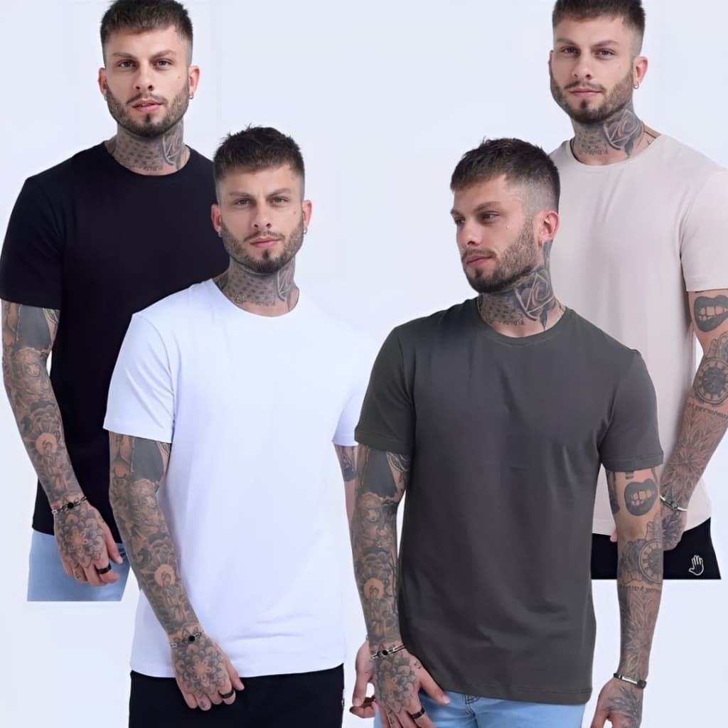 Kit 4 Camisetas Masculina Básica 100% Algodão 30.1 Malha Premium Camisa Blusa