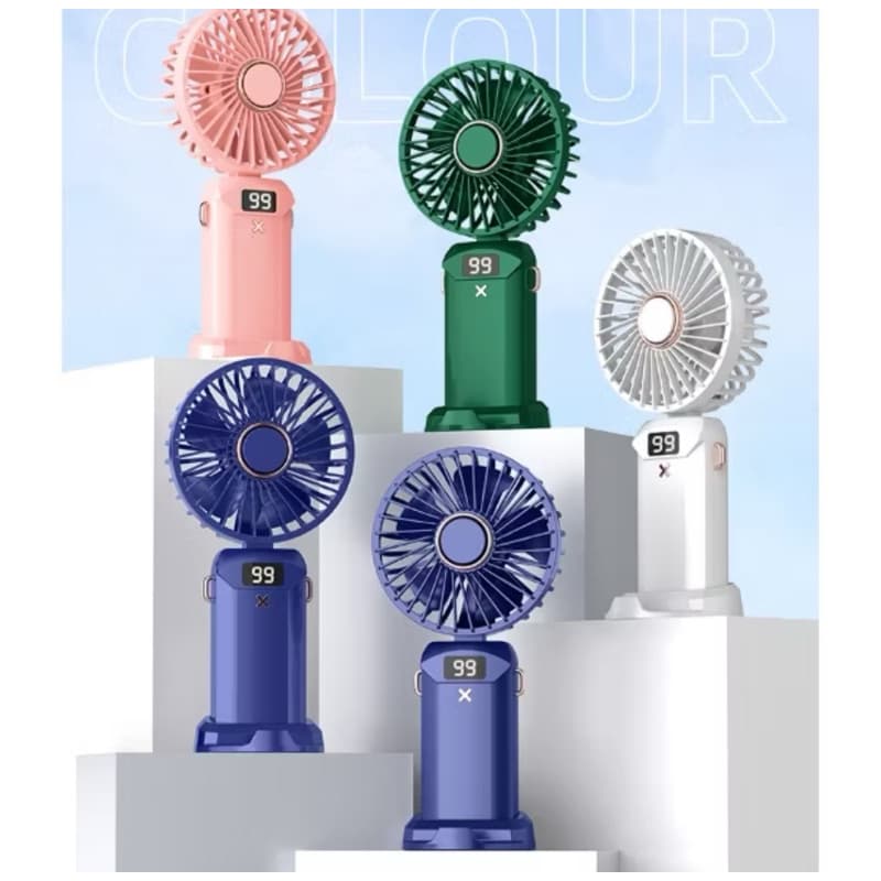 Ventilador  de mão Portátil Led digital Recarregável Bateria Silencioso Turbo C/5 Velocidades
