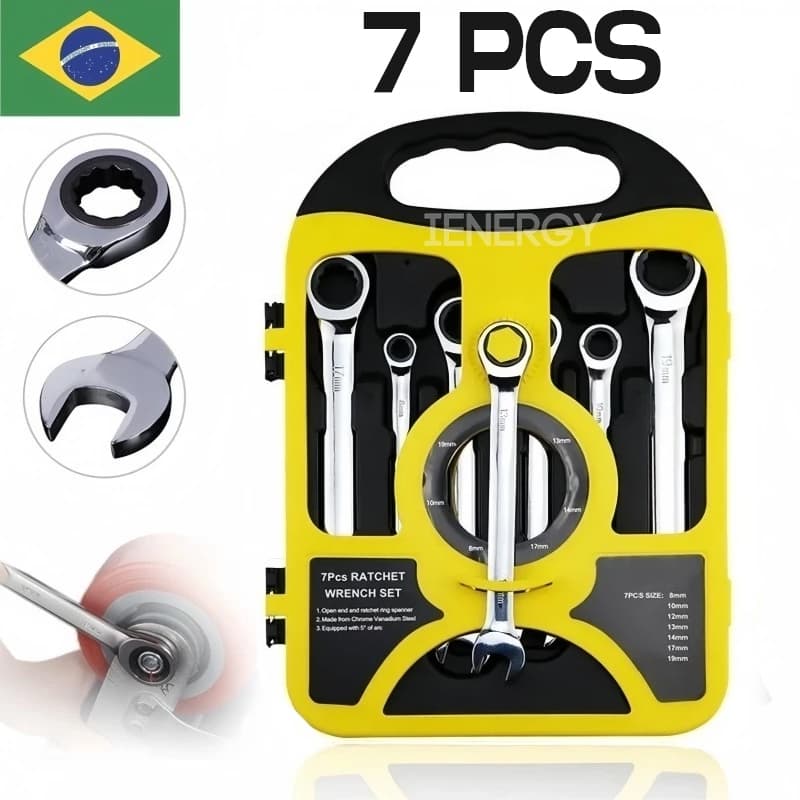 Kit 7 Peças Chave Ferramenta Combinada Catraca Boca Profissional
