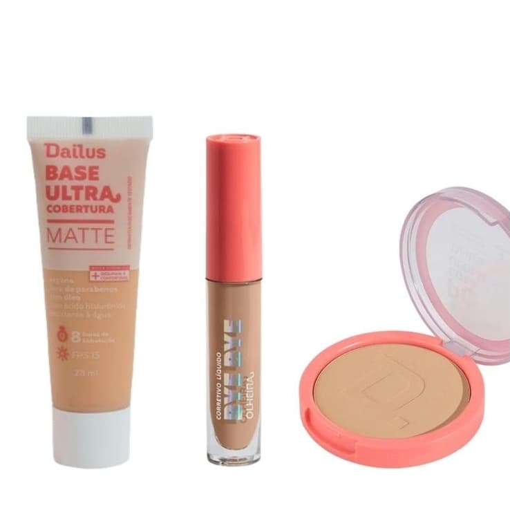 Kit Pele Dailus Pó Compacto + Base Ultra + Corretivo D5-Médio