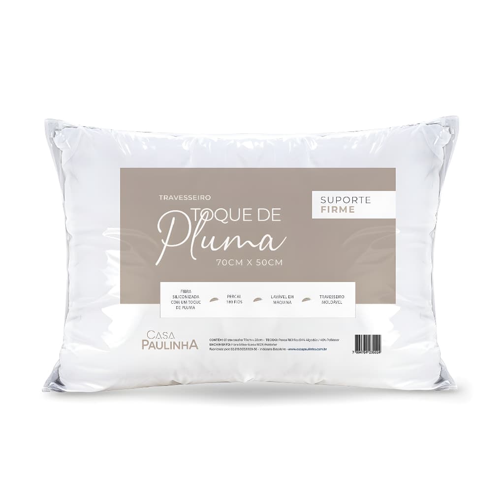 Travesseiro Toque de Pluma 70x50cm – Suporte Firme, Percal 180 Fios e Toque Macio