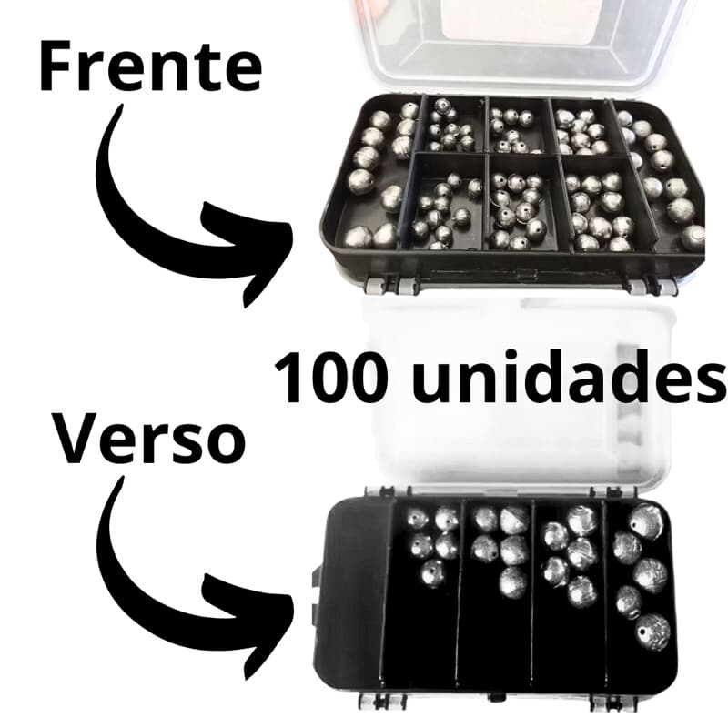 Kit Pesca Estojo Com Chumbadas Para Pesca 100 Unidades Pesos Variados Chumbo De Pesca