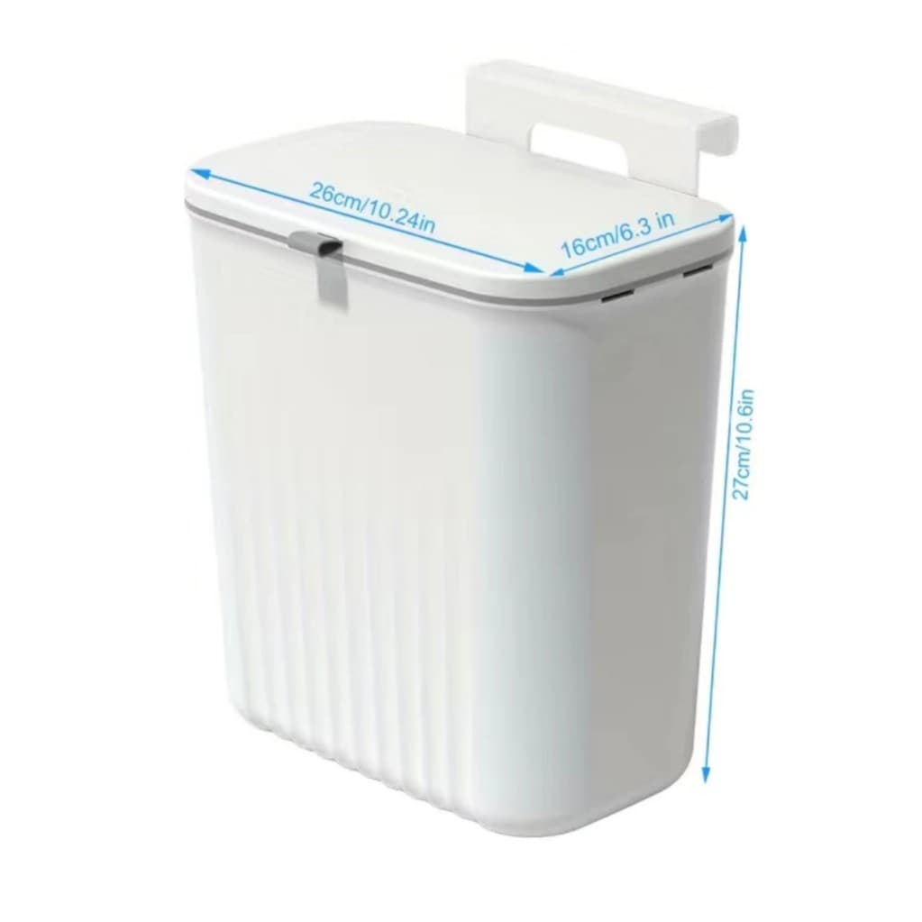 Lixeira Suspensa Multiuso 9L Com Tampa Retrátil Sem Furo Porta Armário Para Cozinha Banheir