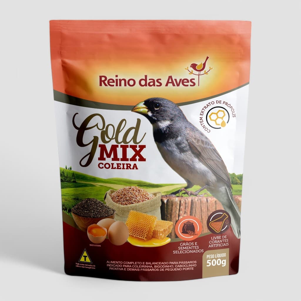 RAÇÃO COLEIRA GOLD MIX 500G | MIX DE SEMENTES COMPLETA INDICADA PARA COLEIRINHA, BIGODINHO, CABOCLINHO E PATATIVA