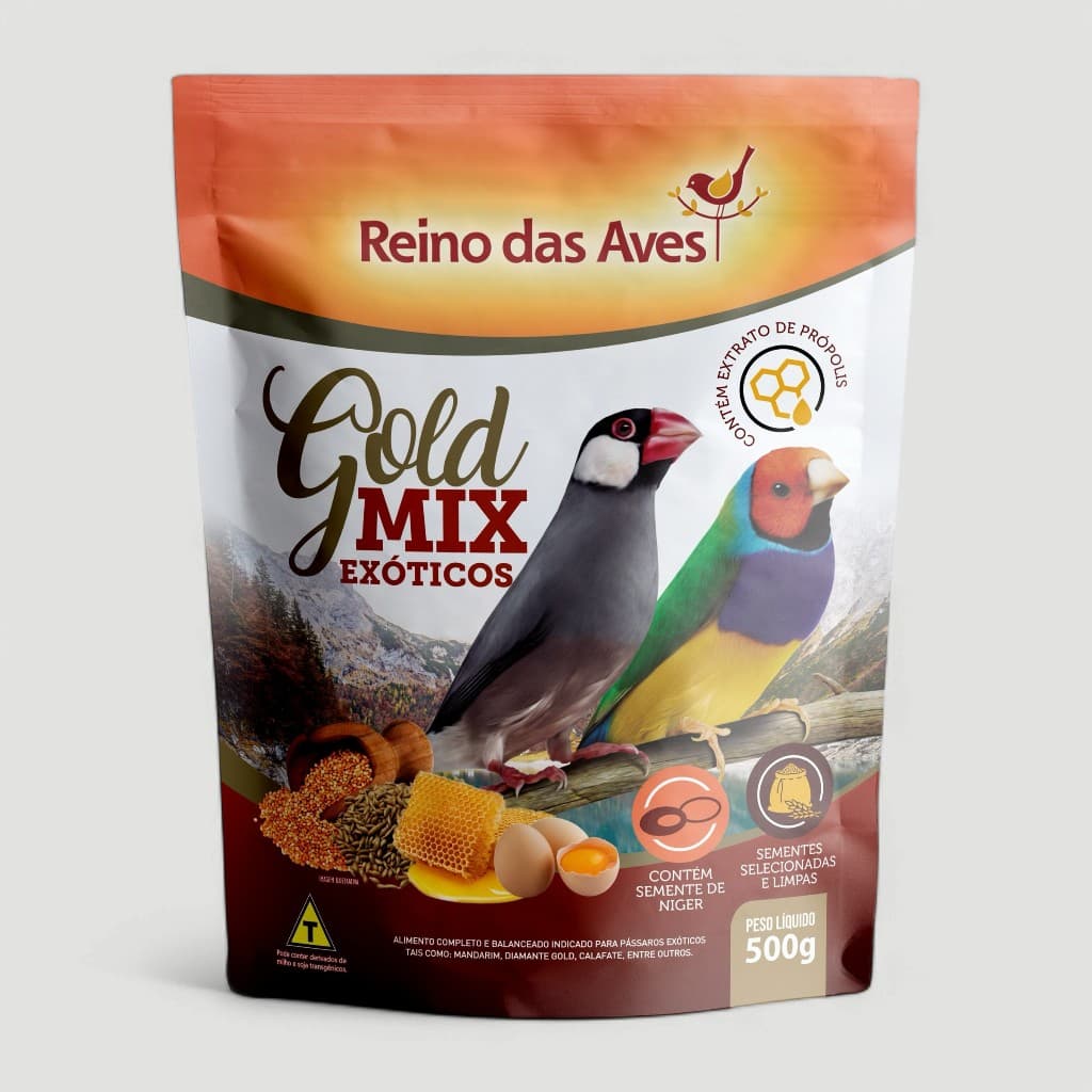RAÇÃO EXÓTICOS GOLD MIX 500G | MIX DE SEMENTES COMPLETO INDICADO PARA EXÓTICOS COMO DIAMANTE GOULD, MANDARIM E CALAFATE