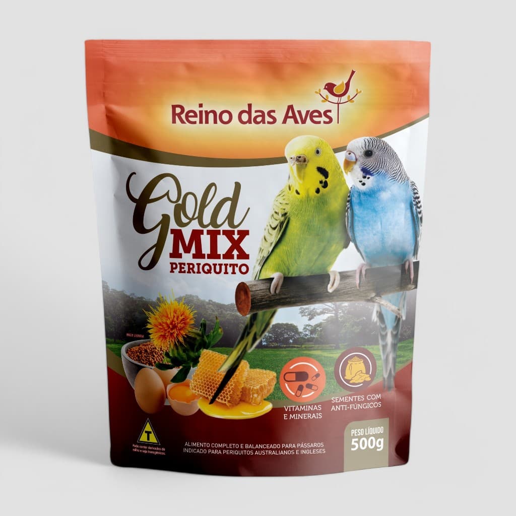 RAÇÃO PERIQUITO GOLD MIX 500G | MIX DE SEMENTES COMPLETO INDICADO PARA PERIQUITO AUSTRALIANO E PERIQUITO INGLÊS