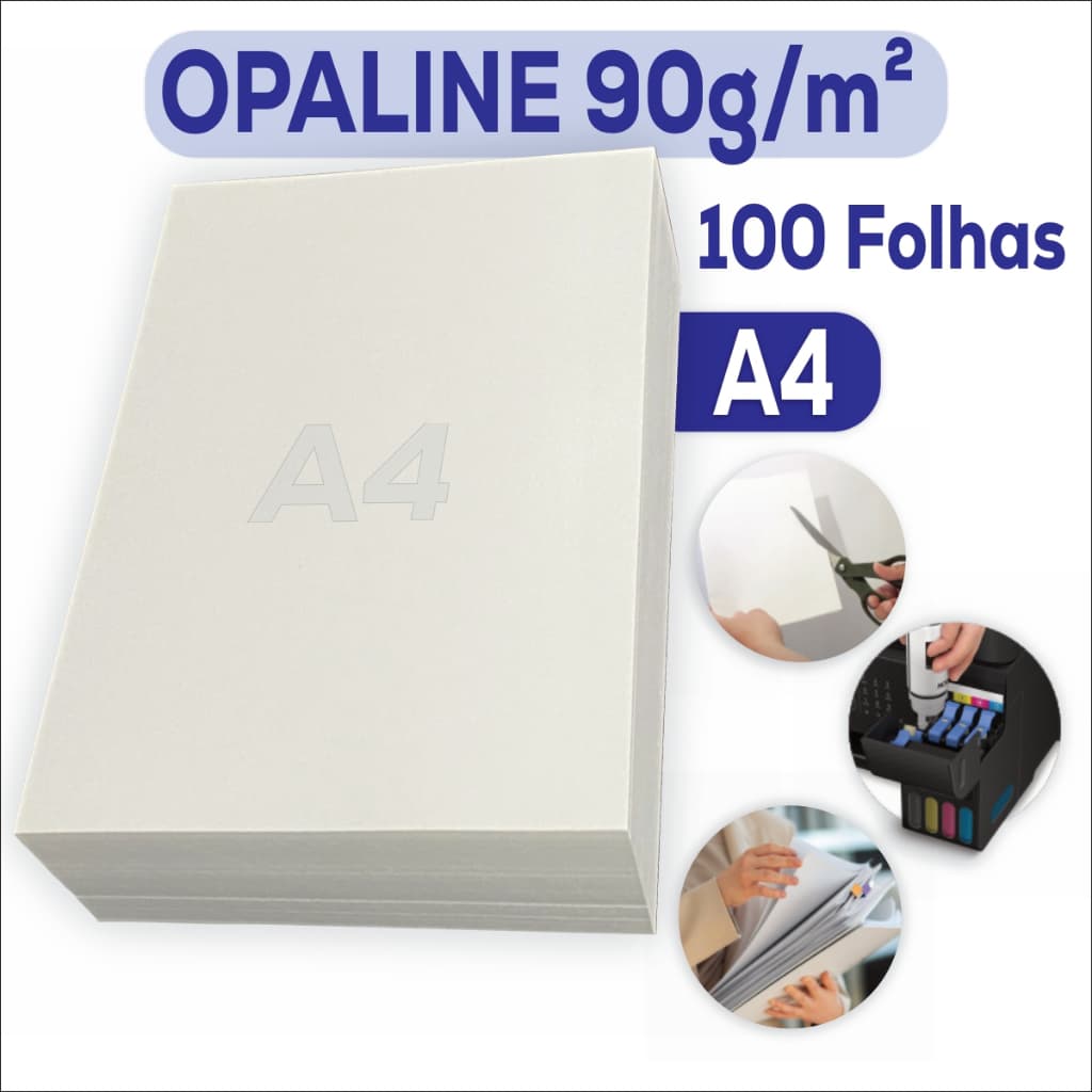 Papel Opaline 90g A4 Pacote com 100 Folhas - Branco Folha lisa OffSet 210x297 Jato de tinta e Laser