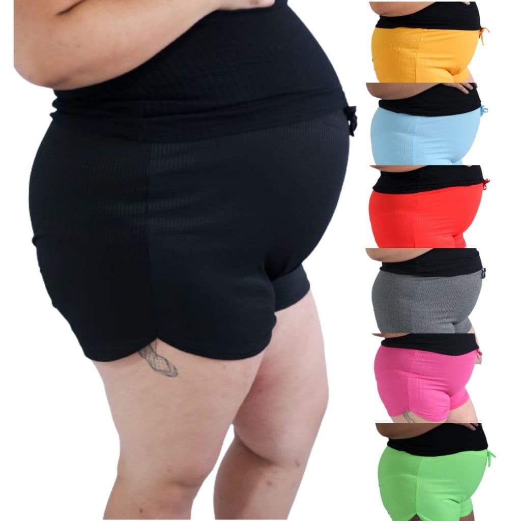 Kit 2 Shorts Feminino Plus Size Malha Canelada Para Grávidas