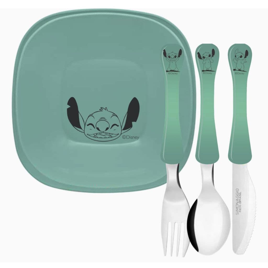Kit Talher e prato infantil Stitch Colher Garfo Faca inox Unicornio Disney