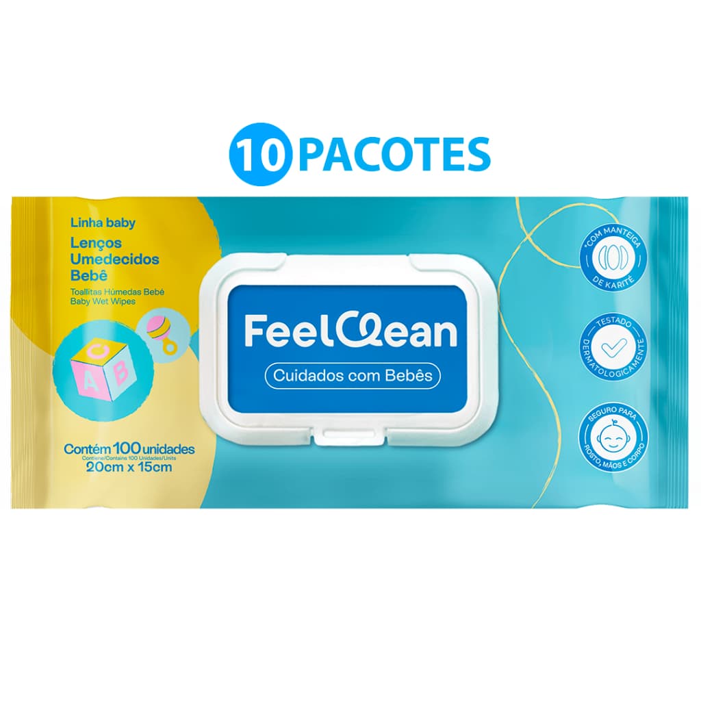 10 Toalhas Umedecidas FeelClean Baby c/ 100 un. cada