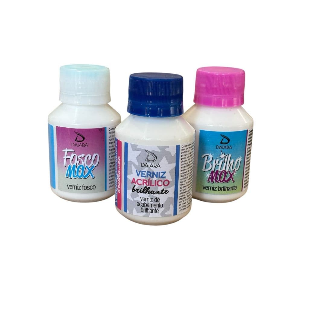 Verniz Acrílico Brilhante 80ml - DAIARA - Verniz Fosco Max Verniz Brilho Max...