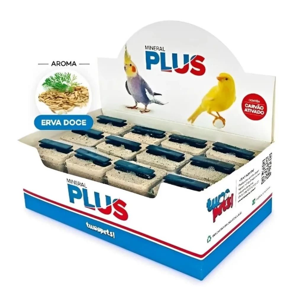 Cálcio em Bloco para Pássaros Carvão Ativado Display C/24 32g - Twoo Pets