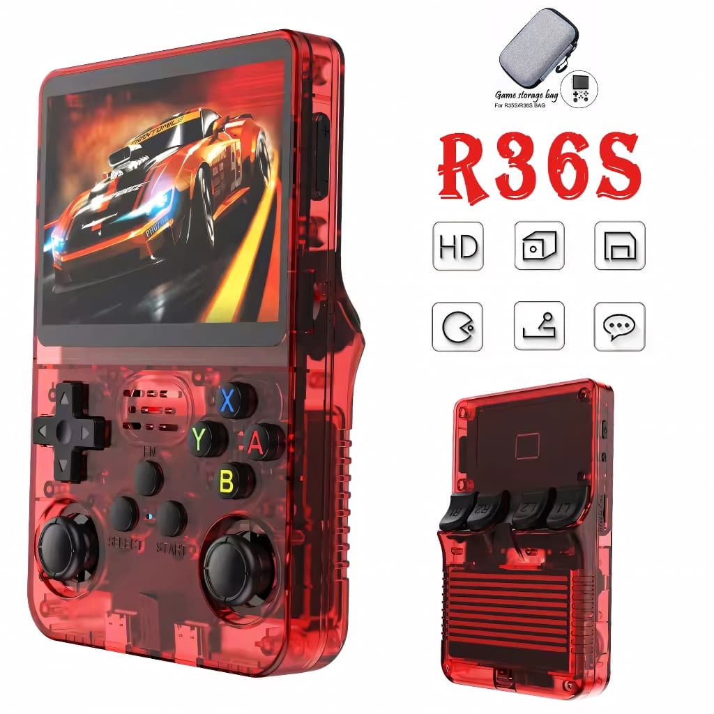 R36S ORIGINAL + 30.000 Jogos 128GB + CASE, Vídeo Game Console Portátil, IPS 3.5 Polegadas, ArkOS 2.0