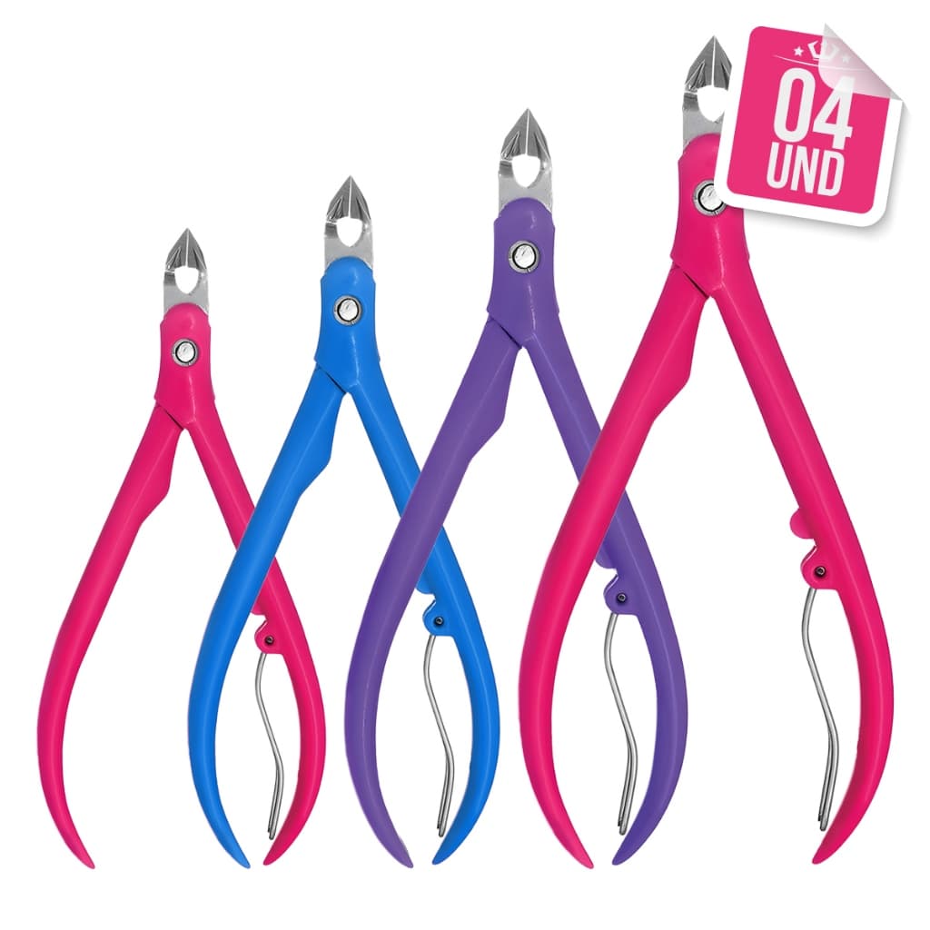 Kit 4 Alicate De Unha Lâminas Em Aço Manicure Cutícula Instrumento Colorido Cabo Plástico Econômico
