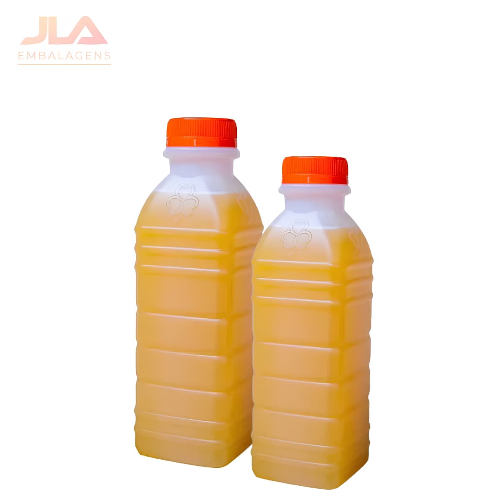 Garrafa Plástica Descartável Leitosa | Para Sucos, Água de Coco e Caldo de Cana (Tampa Laranja)