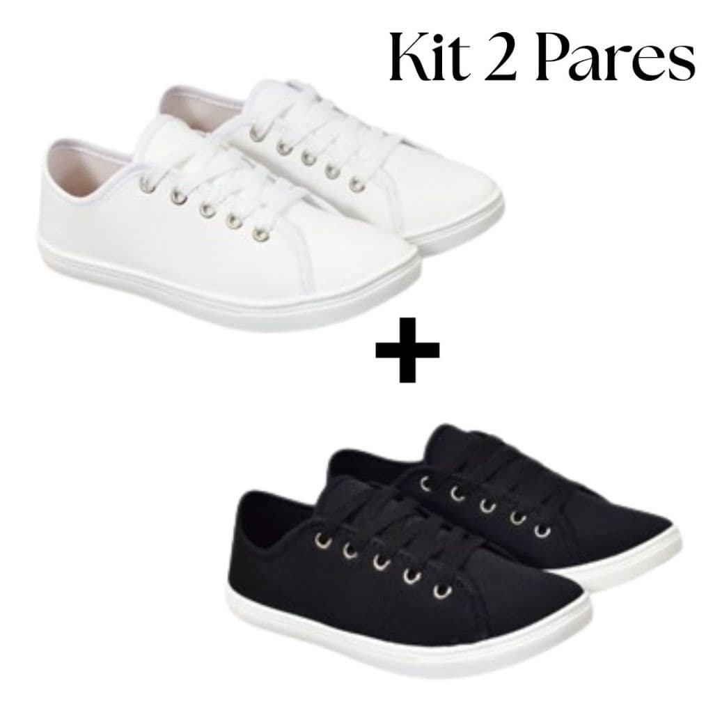 Kit 2 Tênis Feminino Casual Confortável Leve Preto Branco