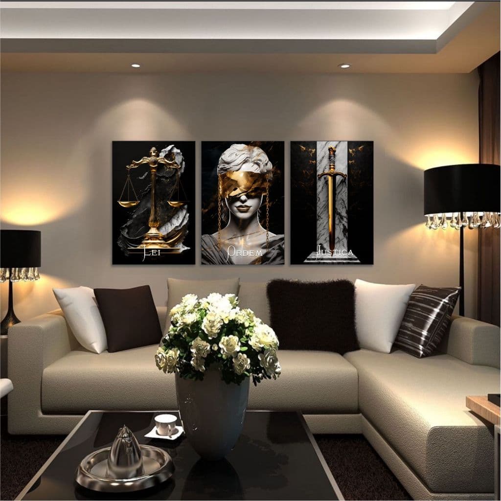 Quadro Decorativo Direito Justiça Advogado Sala Escritório 3 pç