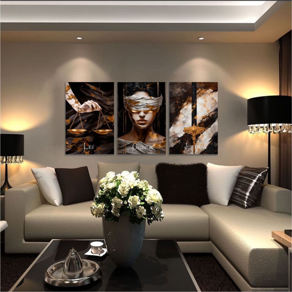 Quadro Decorativo Direito Lei Ordem Justiça Advogado Sala 3 pç