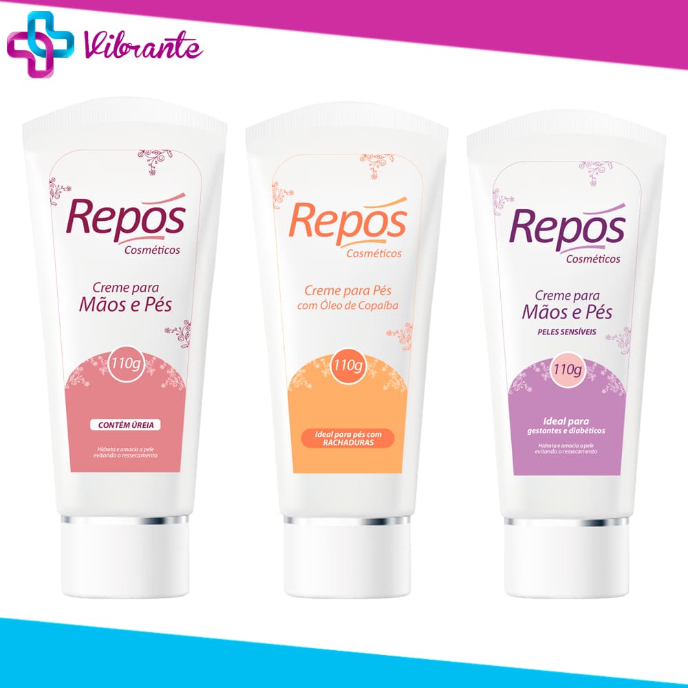 Kit Repos Creme Hidratante para mãos e pés com Ureia - Óleo de Copaíba - Peles Delicadas
